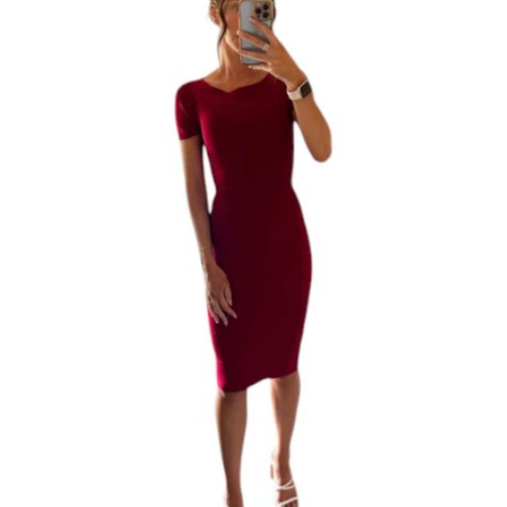 BCBG Max Azria red short sleeve bandage bodycon dress size XS